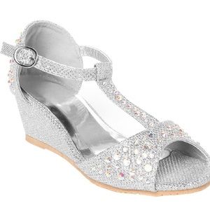 Girls Wedge Dress Shoes Size 13 Silver Rhinestone heels Easter